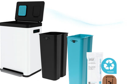 Home Zone Living 18.5 Gal. Stainless Steel Step-On Kitchen Trash Can with Dual Compartments and Odor Control