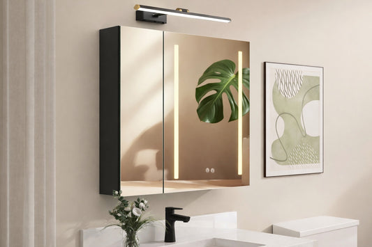 Zevra 30 in W x 30 in H Rectangular Black Aluminum Surface Mount LED Bathroom Medicine Cabinet with Mirror