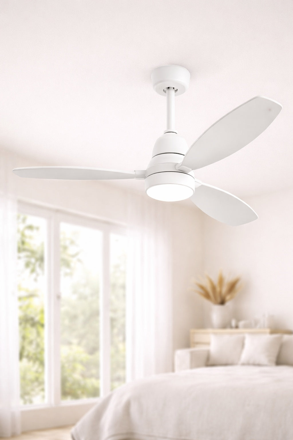 52 in. Integrated LED Indoor Downrod Mount White Standard Ceiling Fan with Dimmable Light and Remote DC Motor