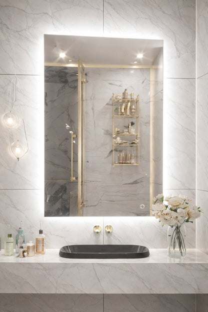 KeonJinn 24 in W x 36 in H Rectangular Frameless LED Light Anti Fog Wall Bathroom Vanity Mirror with Backlit