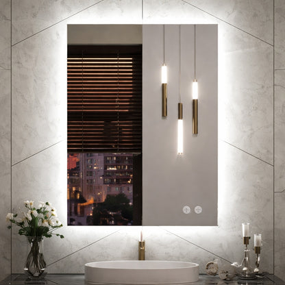 KeonJinn 24 in W x 36 in H Rectangular Frameless LED Light Anti Fog Wall Bathroom Vanity Mirror with Backlit