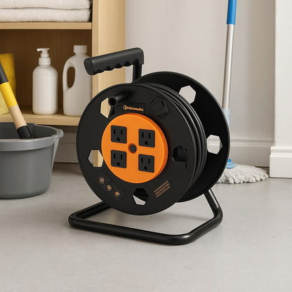 Heavy Duty Hand Wind 100 ft. 14/3,16/3 Gauge 15 Amp Retractable Extension Cord Reel with 4 Grounded Outlets HCRB00D