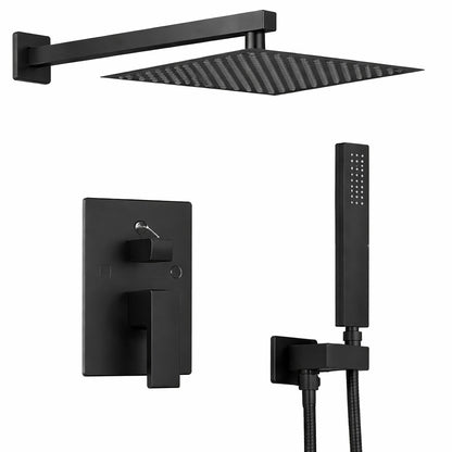 HOMEMYSTIQUE Single Handle 2 Spray 12 Rainfall Shower Faucet Fixture Combo Set 2 5 GPM Shower System with Handheld in Matte Black