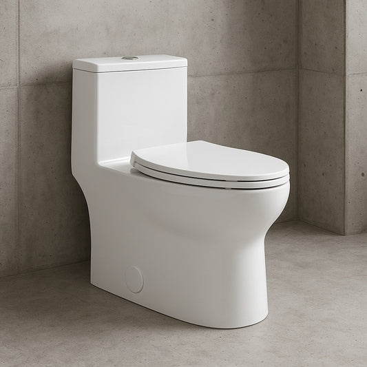 1-Piece 0.8/1.28 GPF Dual Flush Elongated 17 in. ADA Height Toilet in White with Map Flush 1000g High Quality Fill Valve
