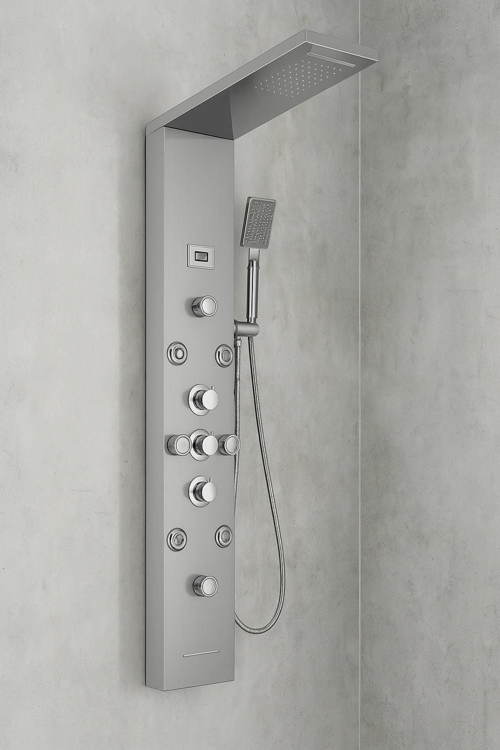 Dual 6-in-One 8-Jet Shower Panel Tower System with Rainfall and Waterfall Head in Brushed Nickel and Chrome