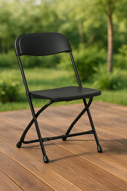 Black Steel Frame Plastic Seat Folding Chairs (Set of 10)