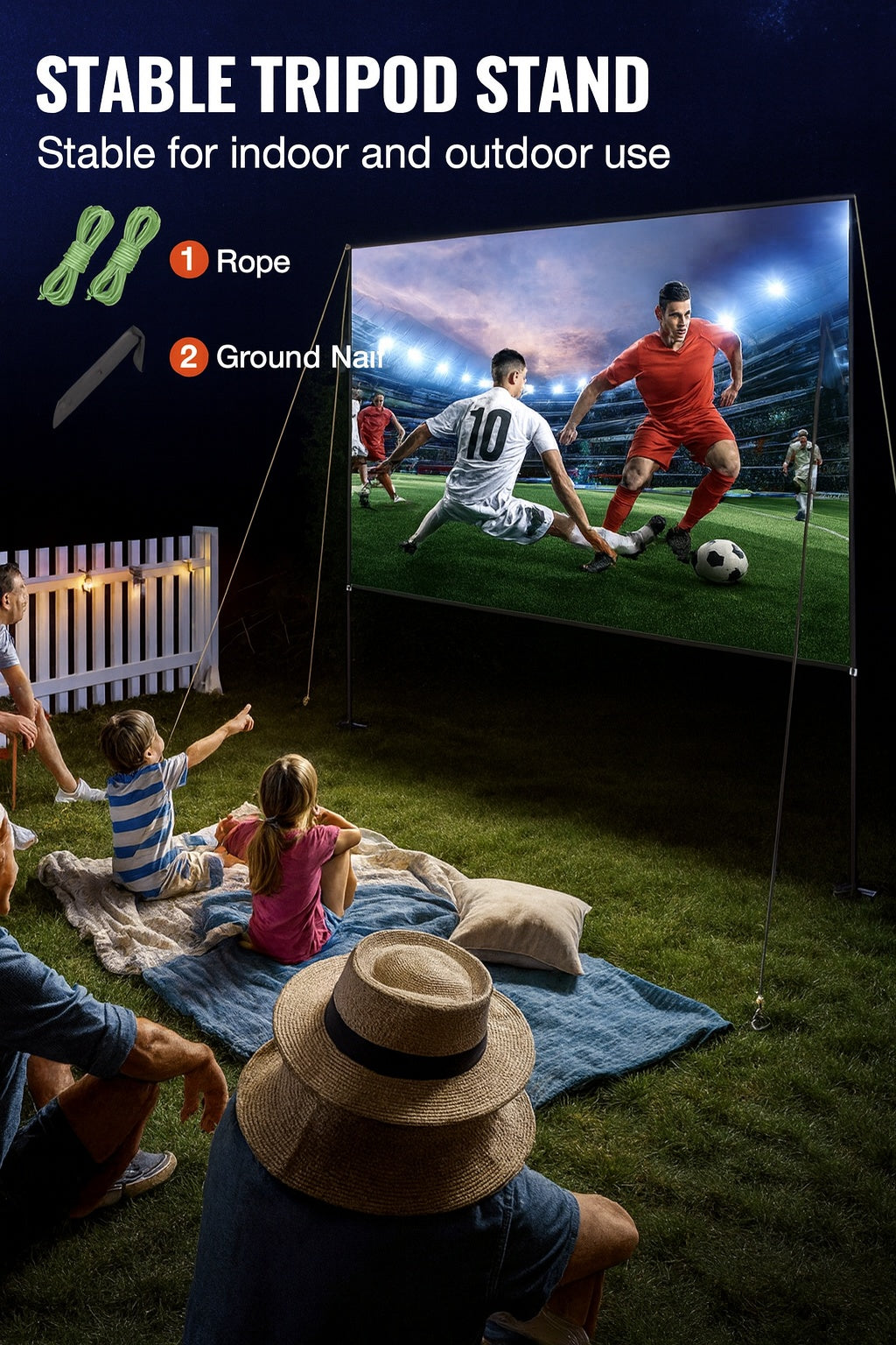 VEVOR Projector Screen 150 in with Stand Outdoor Movie Screen with Stand Wrinkle Free Projection Screen with Tripods