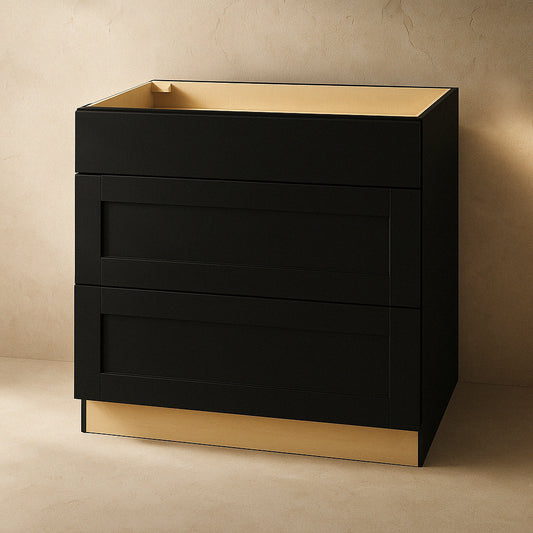 Avondale 36 in. W x 24 in. D x 34.5 in. H Ready to Assemble Plywood Shaker Drawer Base Kitchen Cabinet in Raven Black 8936204977782 Hampton Bay