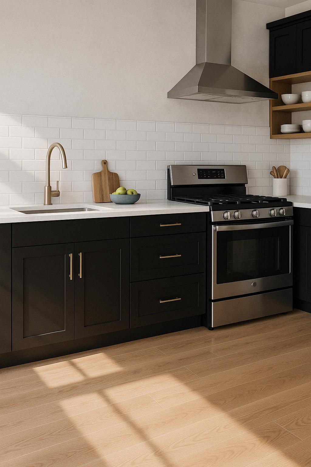Avondale 36 in. W x 24 in. D x 34.5 in. H Ready to Assemble Plywood Shaker Drawer Base Kitchen Cabinet in Raven Black 8936204977782 Hampton Bay
