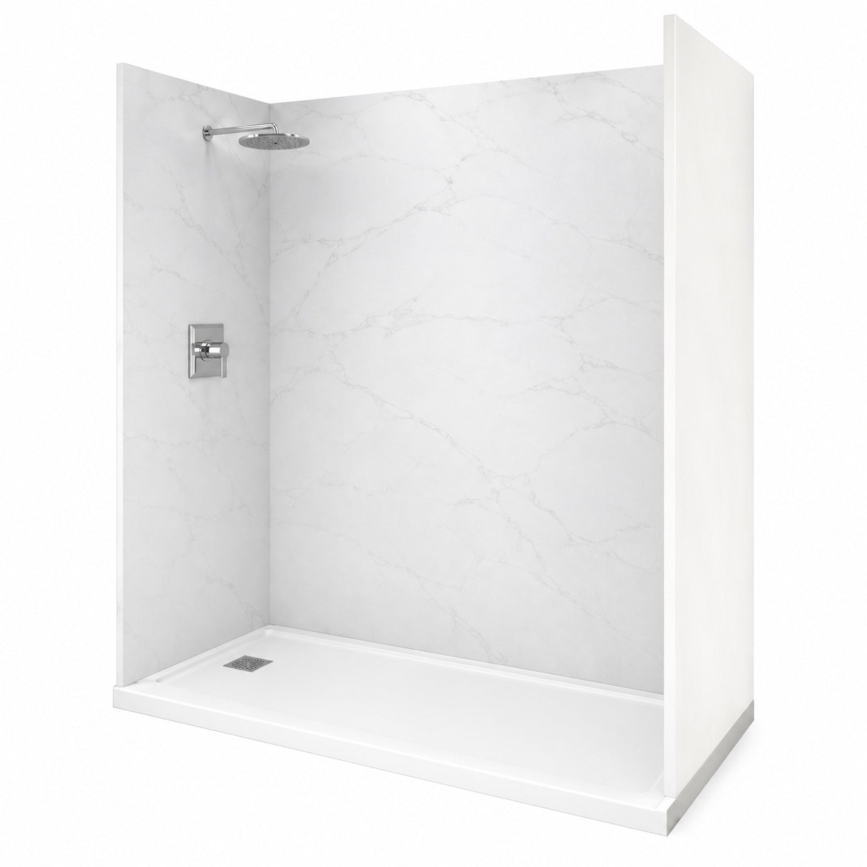 Sierra Light 36 in x 72 in x 84 in Solid Composite Stone Alcove Shower Kit with Walls and White Pan Base L R Drain