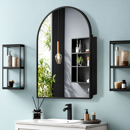Lirago 24 in W x 36 in H Arched Recessed Surface Mount Medicine Cabinet with Mirror in Black HD TJS54