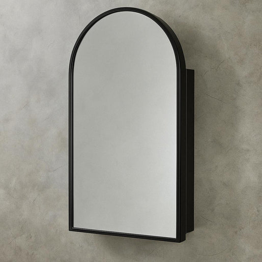 24 in. W x 36 in. H Arched Recessed/Surface Mount Medicine Cabinet with Mirror in Black 275193253940 Lirago