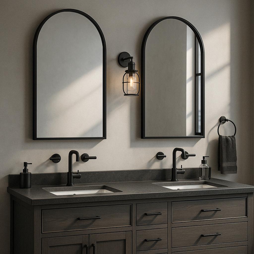 24 in. W x 36 in. H Arched Recessed/Surface Mount Medicine Cabinet with Mirror in Black 275193253940 Lirago
