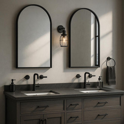 24 in. W x 36 in. H Arched Recessed/Surface Mount Medicine Cabinet with Mirror in Black 275193253940 Lirago