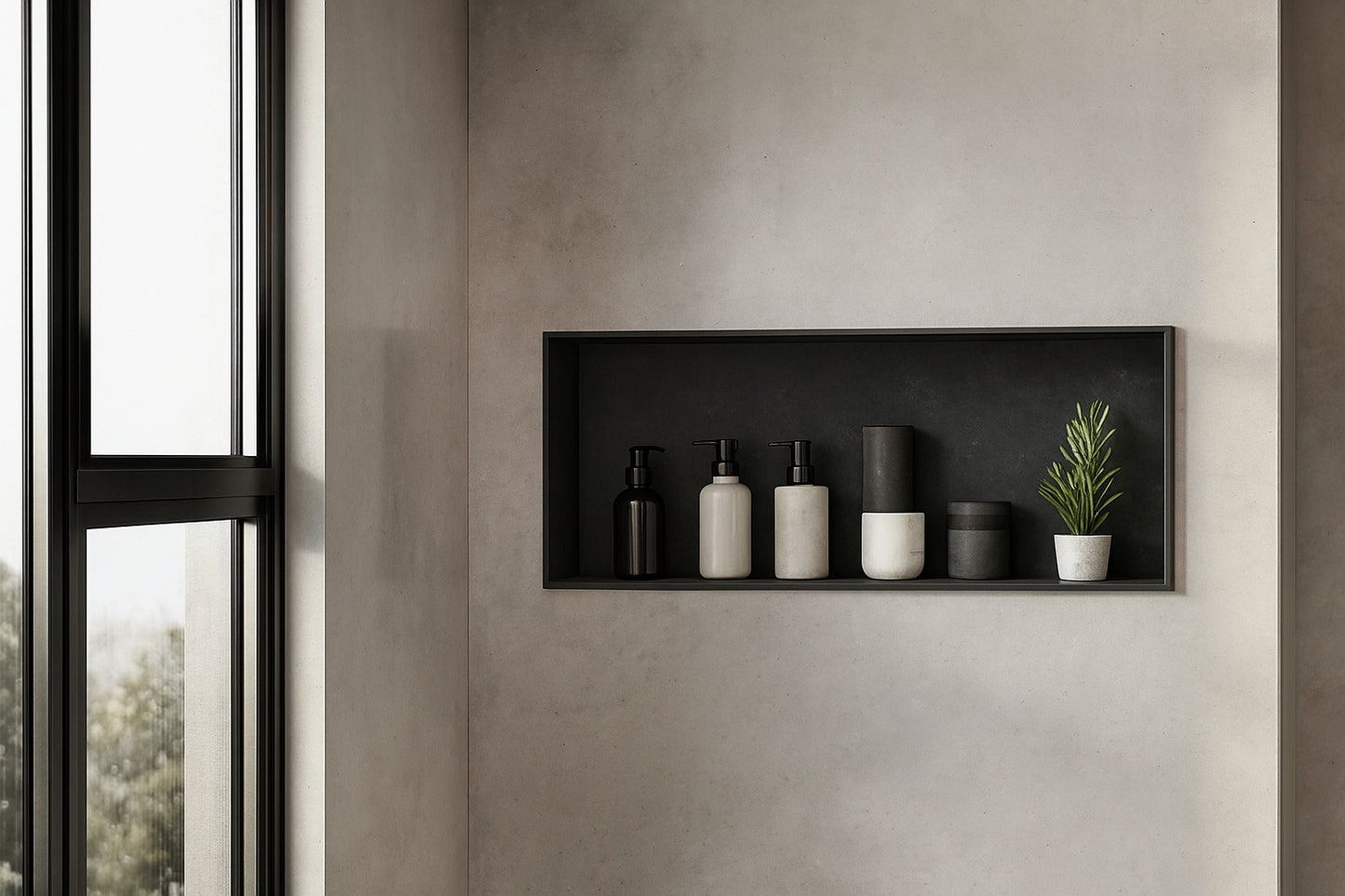 12 in H x 24 in D x 4 in W Stainless Steel Shower Niche Set of 1 Piece in Black with Shelves