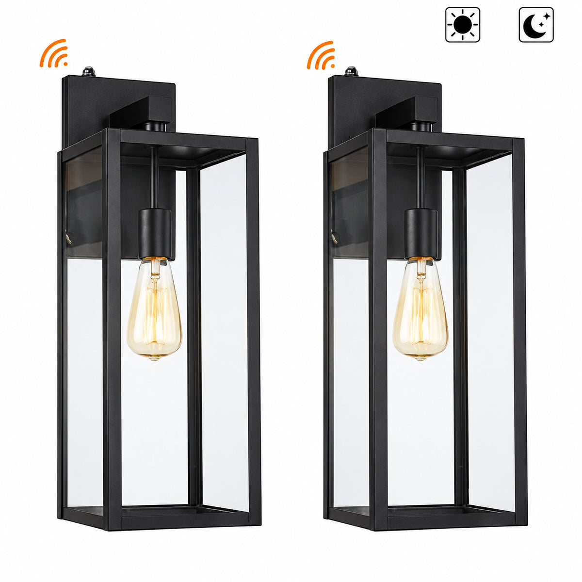 Hukoro Castle 1 Light 20 5 in Dusk to Dawn Outdoor Wall Light with Matte Black Finish and Clear glass shade 2 pack