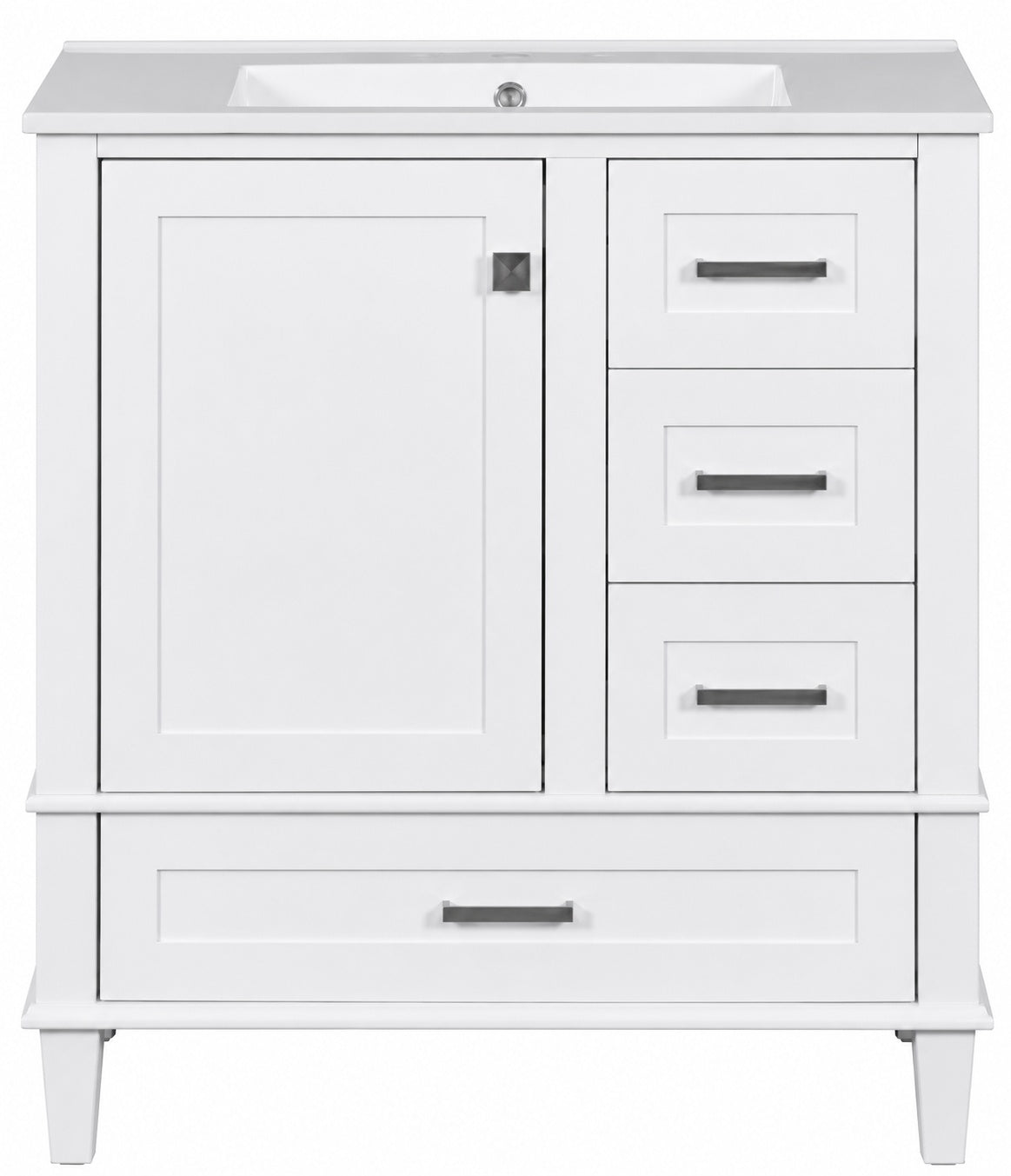 Virubi 30 in W x 18 in D x 34 in H Single Sink Bath Vanity in White with White Ceramic Top Drawers and Soft Closing Door