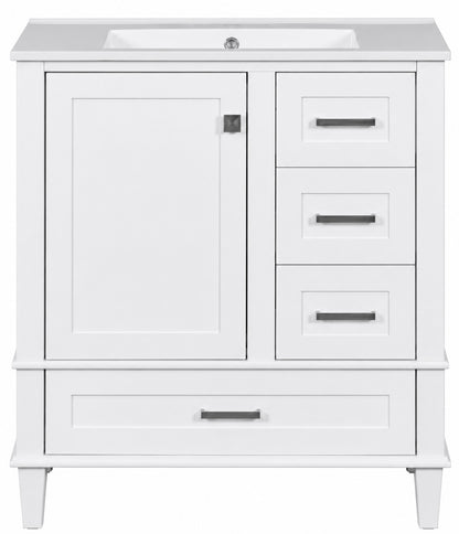 Virubi 30 in W x 18 in D x 34 in H Single Sink Bath Vanity in White with White Ceramic Top Drawers and Soft Closing Door