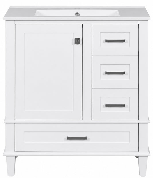 Virubi 30 in W x 18 in D x 34 in H Single Sink Bath Vanity in White with White Ceramic Top Drawers and Soft Closing Door
