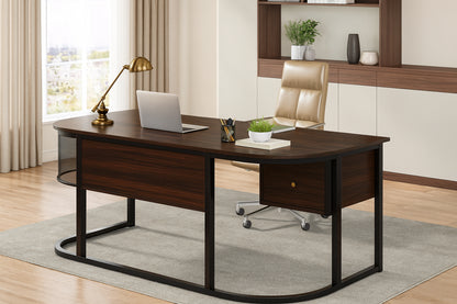 TRIBESIGNS WAY TO ORIGIN Halseey 63 in. Dark Walnut and Black Executive Large Office Computer Desk 4 Drawers Business Workstation Home Office
