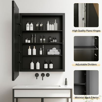 Lirago 16 in W x 24 in H Rectangular Recessed Surface Mount Medicine Cabinet Mirror Black