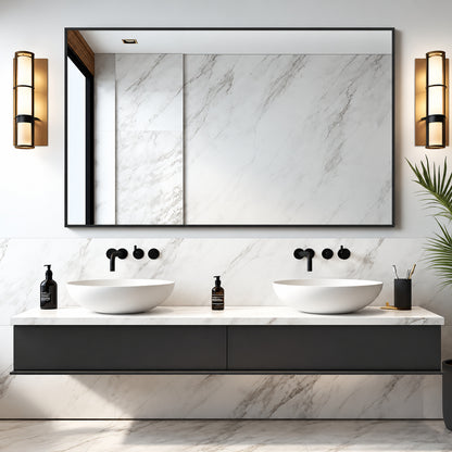 Lirago 32 in W x 51 in H Rectangular Metal Framed Bathroom Wall Mirror in Black HD TJS65