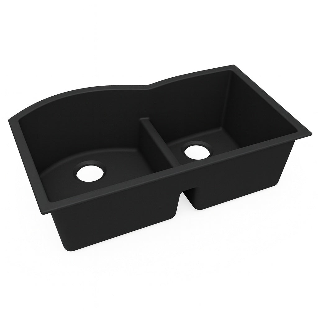 Elkay Quartz Classic 33 in. Undermount Double Bowl Matte Black Granite/Quartz Composite Kitchen Sink Only