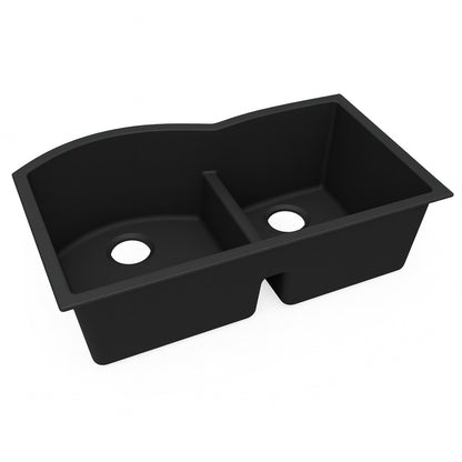 Elkay Quartz Classic 33 in. Undermount Double Bowl Matte Black Granite/Quartz Composite Kitchen Sink Only