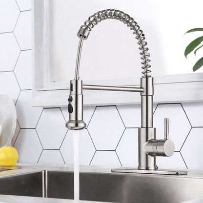 LORDEAR 1 8 GPM Single Handle Spring Pull Down Sprayer Kitchen Faucet with Power Clean in Brushed Nickel