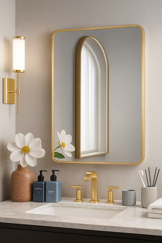 30 in. W x 40 in. H Gold Vanity Rectangle Wall Mirror Aluminum Alloy Frame Bathroom Mirror