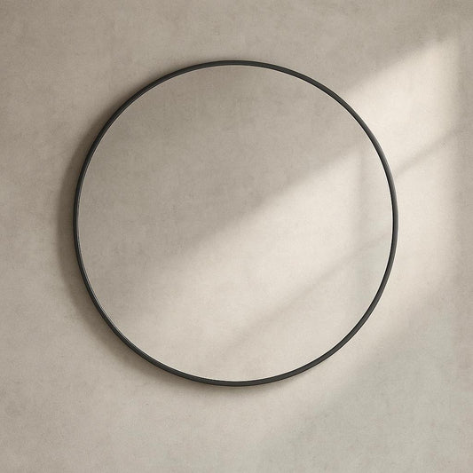 24 in. W x 24 in. H Black Vanity Round Wall Mirror Aluminum Alloy Frame Bathroom Mirror 755801733571 LuxHomez