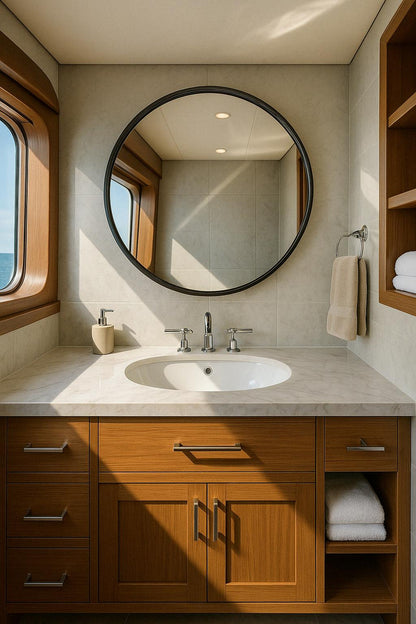 24 in. W x 24 in. H Black Vanity Round Wall Mirror Aluminum Alloy Frame Bathroom Mirror 755801733571 LuxHomez