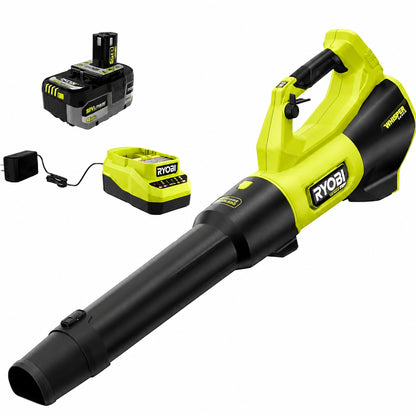RYOBI ONE HP 18V Brushless Whisper Series 130 MPH 510 CFM Battery Leaf Blower with 6 0 Ah Battery and Charger PBLLB01K