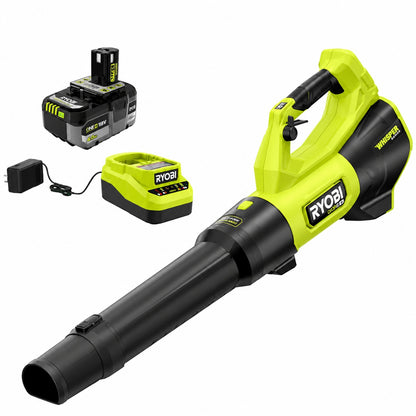 RYOBI ONE HP 18V Brushless Whisper Series 130 MPH 510 CFM Battery Leaf Blower with 6 0 Ah Battery and Charger PBLLB01K