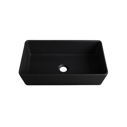 Eridanus Denbigh Matte Black Fireclay 33 in. Single Bowl Farmhouse Apron Kitchen Sink with Bottom Grid and Basket Strainer