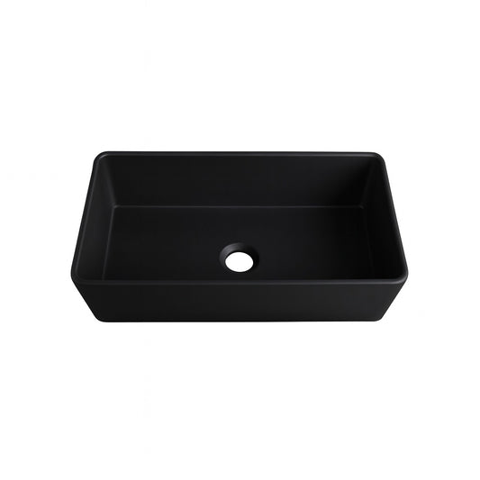 Eridanus Denbigh Matte Black Fireclay 33 in. Single Bowl Farmhouse Apron Kitchen Sink with Bottom Grid and Basket Strainer