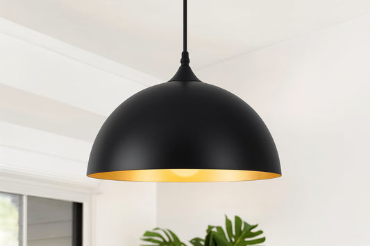 LWYTJO Danialah 1-Light Black Industrial Farmhouse Single Pendant Light with Metal Dome Shade for Kitchen Island Dinning Room