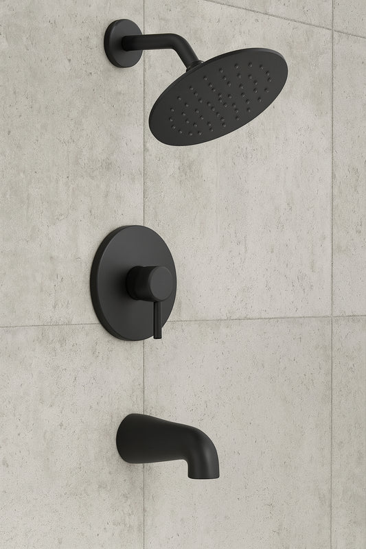 Single Handle 1-Spray Square Shower Faucet Set 2.5 GPM with High Pressure Shower Head in. Matte Black (Valve Included)
