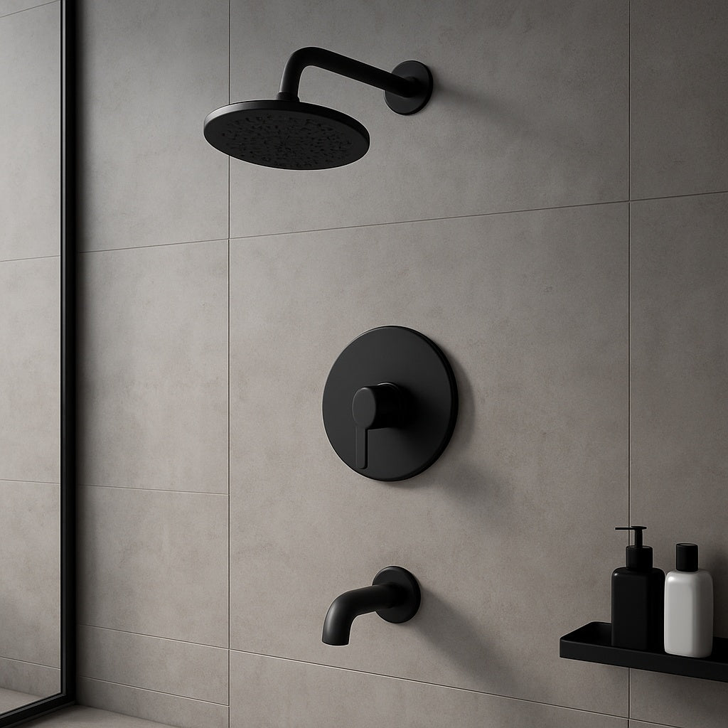 Single Handle 1-Spray Square Shower Faucet Set 2.5 GPM with High Pressure Shower Head in. Matte Black (Valve Included)