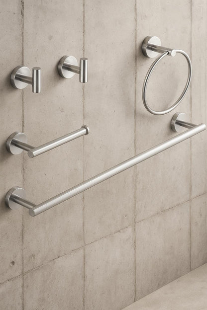 5-Piece Bath Hardware Set with Towel Bar Towel Hook Toilet Paper Holder and Towel Ring Set in Polished Chrome