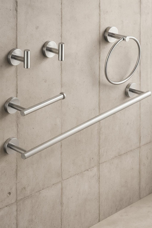 5-Piece Bath Hardware Set with Towel Bar Towel Hook Toilet Paper Holder and Towel Ring Set in Polished Chrome