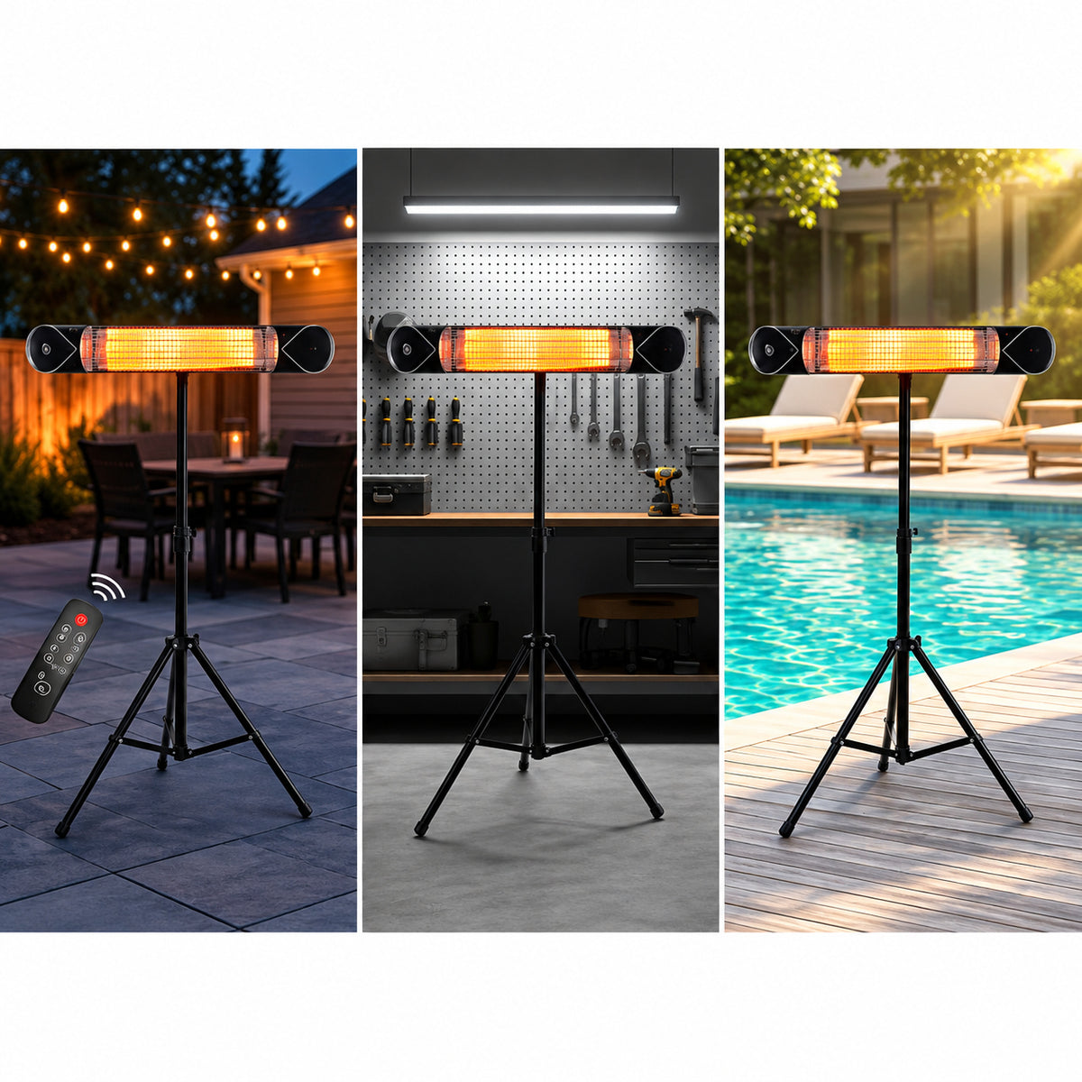 1500 Watt Electric Infrared Patio Carbon Tech Heater with Tripod PH1500K