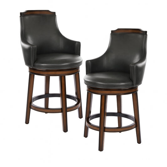 Lazzara Toulon 28 in. Burnished Oak Finish Wood Swivel Pub Height Chair with Dark Brown Faux Leather Seat (Set of 2)