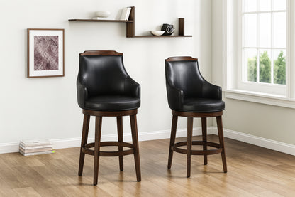Lazzara Toulon 28 in. Burnished Oak Finish Wood Swivel Pub Height Chair with Dark Brown Faux Leather Seat (Set of 2)