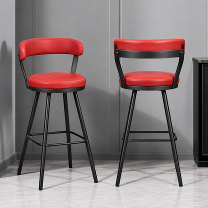 Lazzara Avignon 30 in Dark Gray Metal Swivel Pub Height Chair with Red Faux Leather Seat Set of 2 5566 29RD3A
