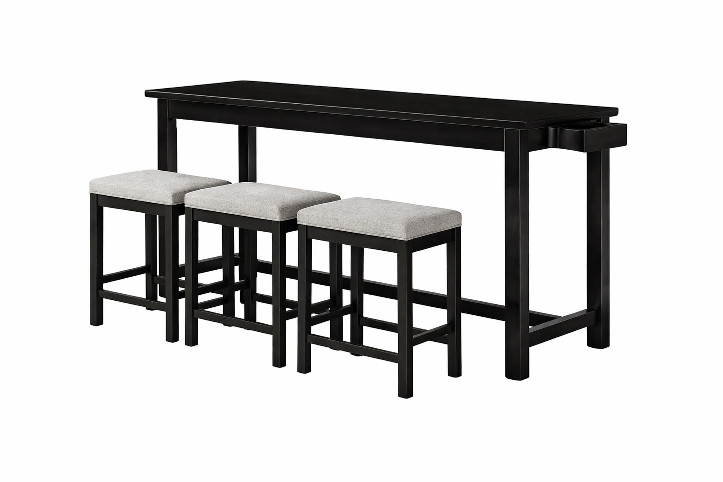 Lazzara Brim 4 Piece Black Finish Wood Bar Table Set Seats