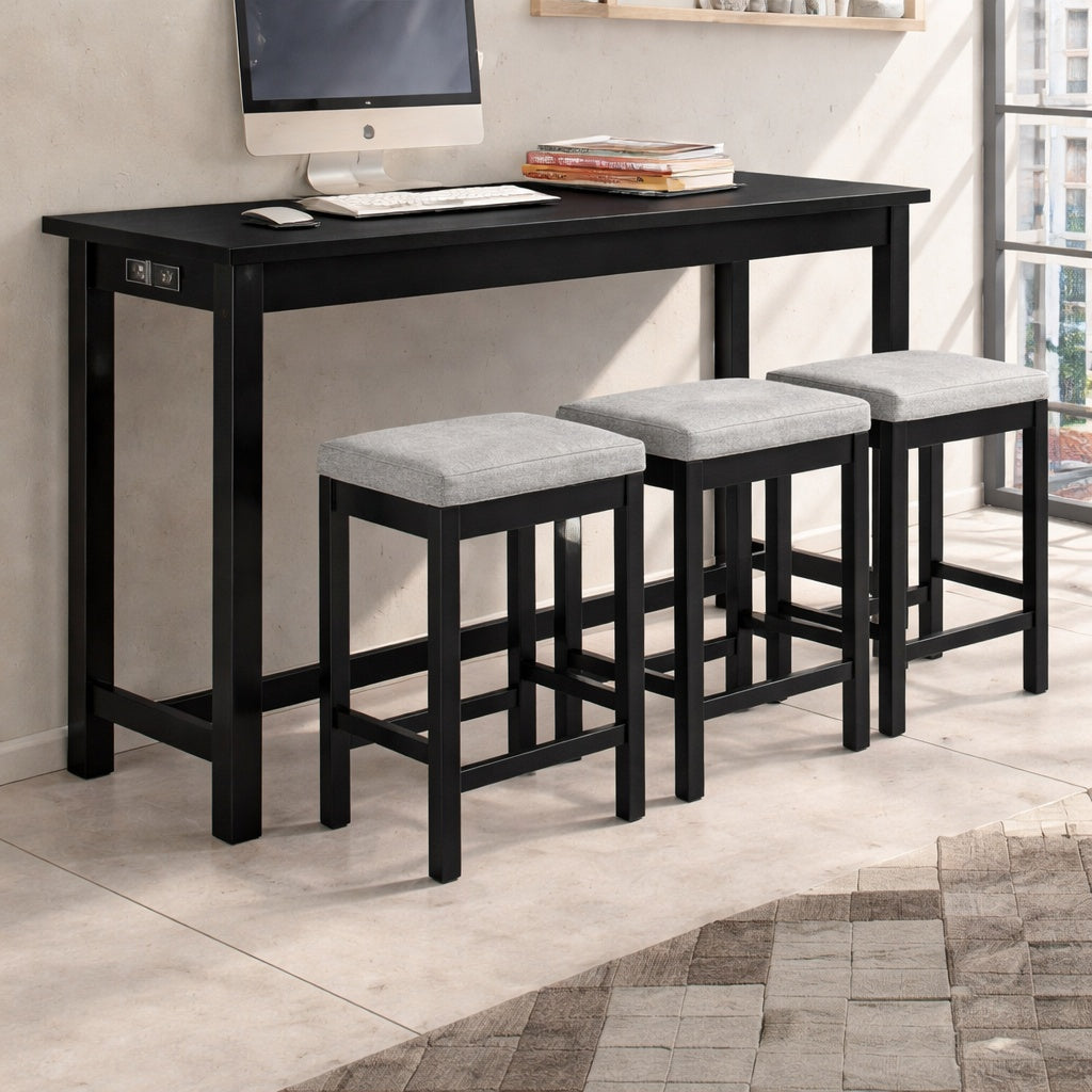 Lazzara Brim 4 Piece Black Finish Wood Bar Table Set Seats