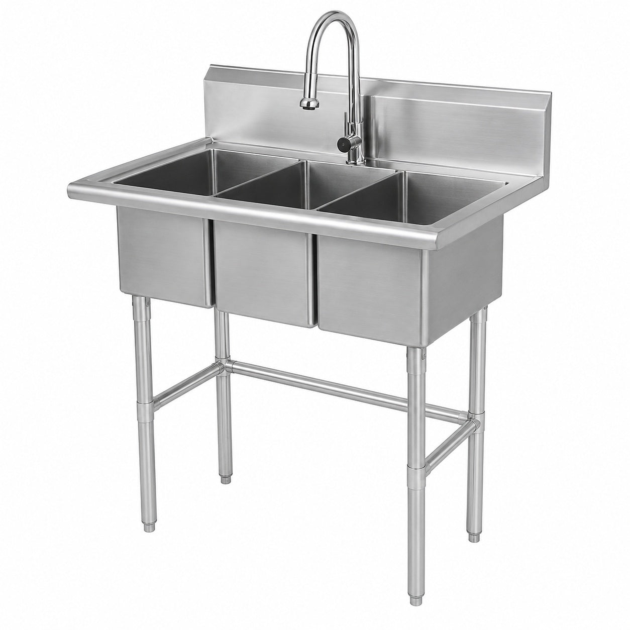 Glacier Bay 38 in W x 24 in D Freestanding Stainless Steel 3 Compartment Commercial Laundry Utility Sink with Faucet and Drain