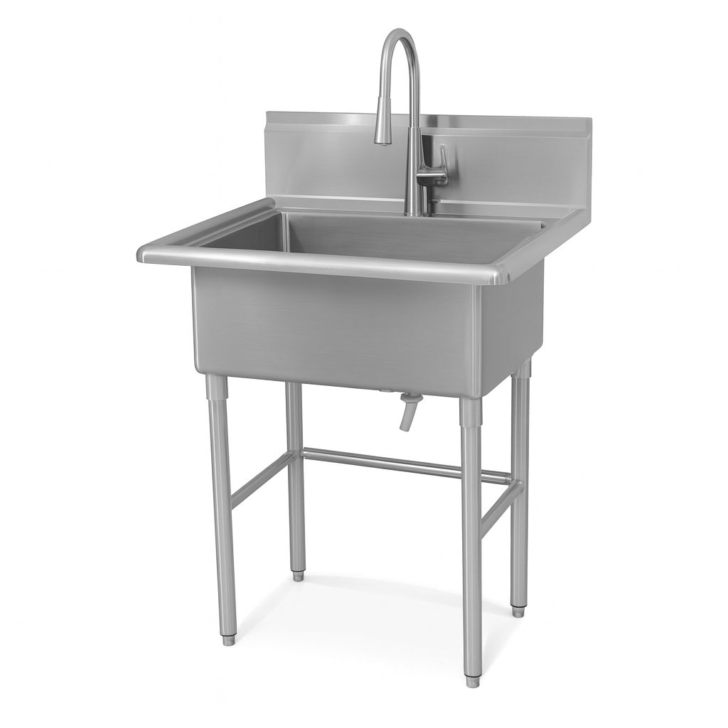 Glacier Bay 30 in. W x 24 in. D Freestanding Stainless Steel 1-Compartment Commercial Laundry/Utility Sink with Faucet and Drain
