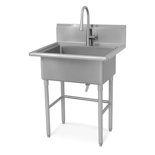 Glacier Bay 30 in. W x 24 in. D Freestanding Stainless Steel 1-Compartment Commercial Laundry/Utility Sink with Faucet and Drain